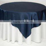 Navy Blue Satin Overlay Banquet Table Linens for Wedding
