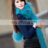 Long Hair Tibet Mongolian Lamb Fur Scarf Red Shawl for Women thumbnail-2