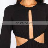 Sexy Cut Out Long Sleeve Crew Neck Short Jumpsuit Club Style Black Romper thumbnail-5