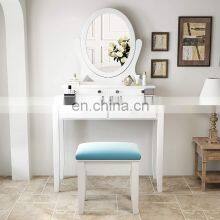 Bedroom Dressing Table Makeup Vanity Desk With 360 Degree Rotating Oval Mirror and Cushioned Stool