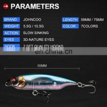 JOHNCOO 59mm 75mm Slow Sinking Pencil Lure Like Living Fish Swimming Pencil Baits Hard Bass Stock Fishing Lure thumbnail-2