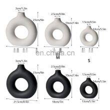 Black Circular Hollow Ceramic Vase Donuts Nordic Flower Pot Home Decoration Accessories Office Living Room Interior Decor thumbnail-4