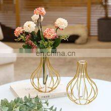 Luxury Nordic Metal Geometric Flower Vase Desktop Creative Glass Dried Flower Vase thumbnail-2