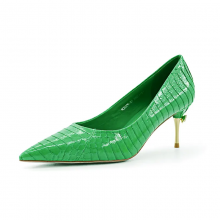 New Sexy Women's Shoes Plus Size Green Pointed Shallow Mouth Thin High Heels Snakeskin Electroplated Metal Heel For Lady