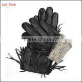 Fashion Index Finger Touch Screen Black Tassels Leather Gloves Women thumbnail-5