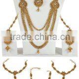 Indian Ethnic Style Fashion Gold Tone Kundan Stone Polki Necklace Set Jewelry With Maangtikka thumbnail-2