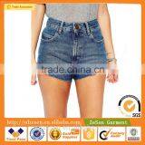 OEM Service 100% Cotton High Rise Denim Jeans Shorts With Raw Hem In Waterfall Mid Wash For Women Wholesale thumbnail-4