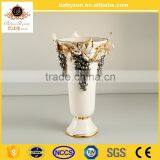 Grape Carved White and Gold Color Diamond Shape Shiny Decorative Flower Ceramic Vase thumbnail-2