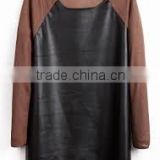 Fit Plain Leather T-shirt / Leather Sleeve Sublimation T-Shirt / left pocket blank leather tshirt