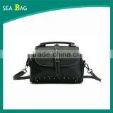 2016 Fashion Rivet Black Leather Satchel Tote Bag With Two Style Straps In Chinese thumbnail-1
