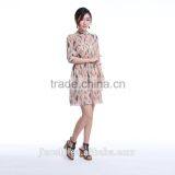 Wholesale Western Design Pink Color Long Sleeve Printed Casual Dress for Lady thumbnail-3