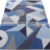 Geometrical designs hand tufted cut pile Grey/Blue/Red colour wool carpets