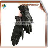 High-end Hongkong Long Black Driving Sheepskin Plain Style Lined Unisex Womens Leather Gloves