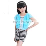 Girls new sets chiffon shirts+ cotton stripe shorts two-pieces