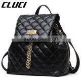 Leather Plaid Girls Branded College Bag Backpack Stylish With Chain thumbnail-2