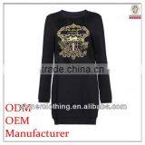 China Supplier Women Woven Garment Factory Ladies' Close Fit Embroidered Black Long Sleeve Maxi Dress thumbnail-1