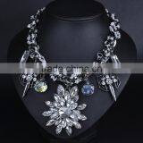 Women Fashion Crystal Gem Stone Flowers Pendant Chain Necklace thumbnail-2