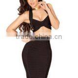 Restock Top Quality 2 Pieces Set Knee Length HL Rayon Sexy Women 2015 Bandage Dress 10 Color Wholesale thumbnail-2