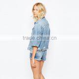 Wholesale Women's Fashion Hip Hop Jacket Denim Jacket Half Sleeve thumbnail-2