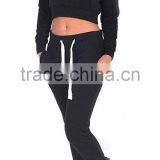 Womens Stylish Plain Black Printing Cropped Hooded Top Sweatshirts and Joggers Wholesale Made in China Shenzhen MaRainbow thumbnail-3