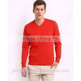 Cotton Plain Long Sleeve Red t Shirt With V Neckline thumbnail-1