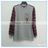 Fashion Design Printed Teen Girls Stipped Sleeve and Back T Shirt, Factory OEM Made Long Sleeve T Shirt thumbnail-1