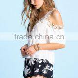 Hot Selling Cold Shoulder Crochet Embellished Blouse/fashion Woman Blouses thumbnail-5