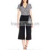 Women's Stripe Knit Wrap Bodice Jumpsuit With Dress Pants thumbnail-1