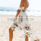 Boho Style Long Dress Women Fashion Off Shoulder Beach Summer Dresses Floral Print Vintage Chiffon White for Wholesale 2017 thumbnail-5