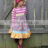 Top Quality Cute Children Boutique Dress for Fall Little Gril Stripe Ruffle Dress thumbnail-4
