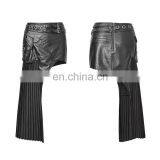 Q-274 Punk Rave Gothic Black High-low Asymmetrical Pleated Vegan Leather Skirt thumbnail-1