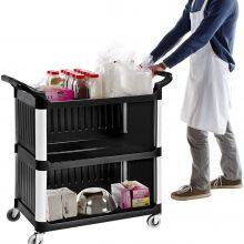 Large Size 3 Shelf Utility Cart With Wheels-Round Pillar Commercial Janitorial Cart With Cover thumbnail-5