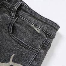 Womens Graphic Print Ripped Distressed Jeans Grey High Waist Y2K Straight Leg Denim Pants thumbnail-4