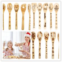 Christmas bamboo cooking spoons set burn/Bamboo cooking utensil set / Wholesale kitchen utensil burned