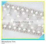 Pretty 888 Crystal Rhinestone Mix Pearl Bead Mesh Trim For Necklace thumbnail-2