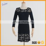 Autumn Fall dress woman trendy cotton dress with lace joining together                        
                                                                                Supplier's Choice