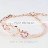 Fashion 18k Rose Gold Plated Three Heart Clear Austrian Crystal Bracelets & Bangles thumbnail-3