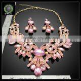 Costume Jewelry Pink Color Crystal Jewelry Set KHK723 thumbnail-2