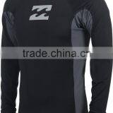 92% Polyester 8% Spandex (Lycra) Crew Neck Long Sleeves Black Compression Shirt / Rash Guard With Grey Side Panels