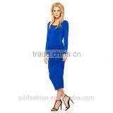 Women Pleat Maxi Dress Bodycon Blue Dress Chinese Clothing Manufacturers thumbnail-5