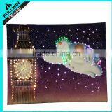 Tapestry Wallhanging, Fiber Optic Lighted, Snowmen Skating With Tree,led Tapestry