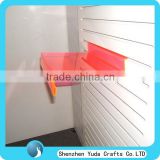 Fluorescent pink color display shelves for shoes, custom display rack with price label card holder