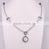 Fashion Natural Pearl Gem stone Necklace, with 3mm Silver Hematite Beads Necklace, Pendant Charms Natural Stone Necklace