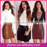 Wholesale Fashion Lady Sexy Tight Zipper Design Mature Woman Leather Mini Skirt