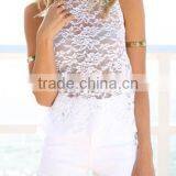 2015 Wholesale Low Price Sleeveless Sheer Lace Cutout Open Split Back See Through Top Vest Blouse thumbnail-3