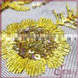 Golden Flower With Beads Embroidery Lace Fabric for Dress/tunic/wedding Dress thumbnail-5