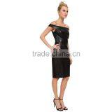 Black Slim off Shoulder Women Summer Dress With Leather Fabric thumbnail-4
