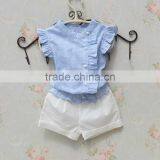 Child Girl Boutique Outfits Pearl Buttons Flutter Shirt With White Shorts Factory Direct Sale thumbnail-2