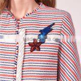 Ladies Cotton Leisure Style Striped Collarless Sequinned Patches Spring Jackets thumbnail-5
