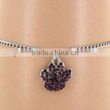 8" Long/metal Chain/purple Crystal/0.75" Paw Print/lobster Claw Closure/petite Bracelet thumbnail-1